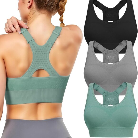Comfortable Padded Racerback Sports Bras for High-Intensity Workouts - 3 Pack - Picture 1 of 7